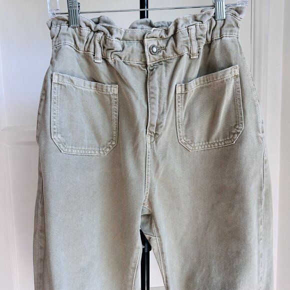 Zara Women's Sage Green Wide Leg Paperbag Barrel Ankle Jean Size S / 6 - Picture 3 of 8